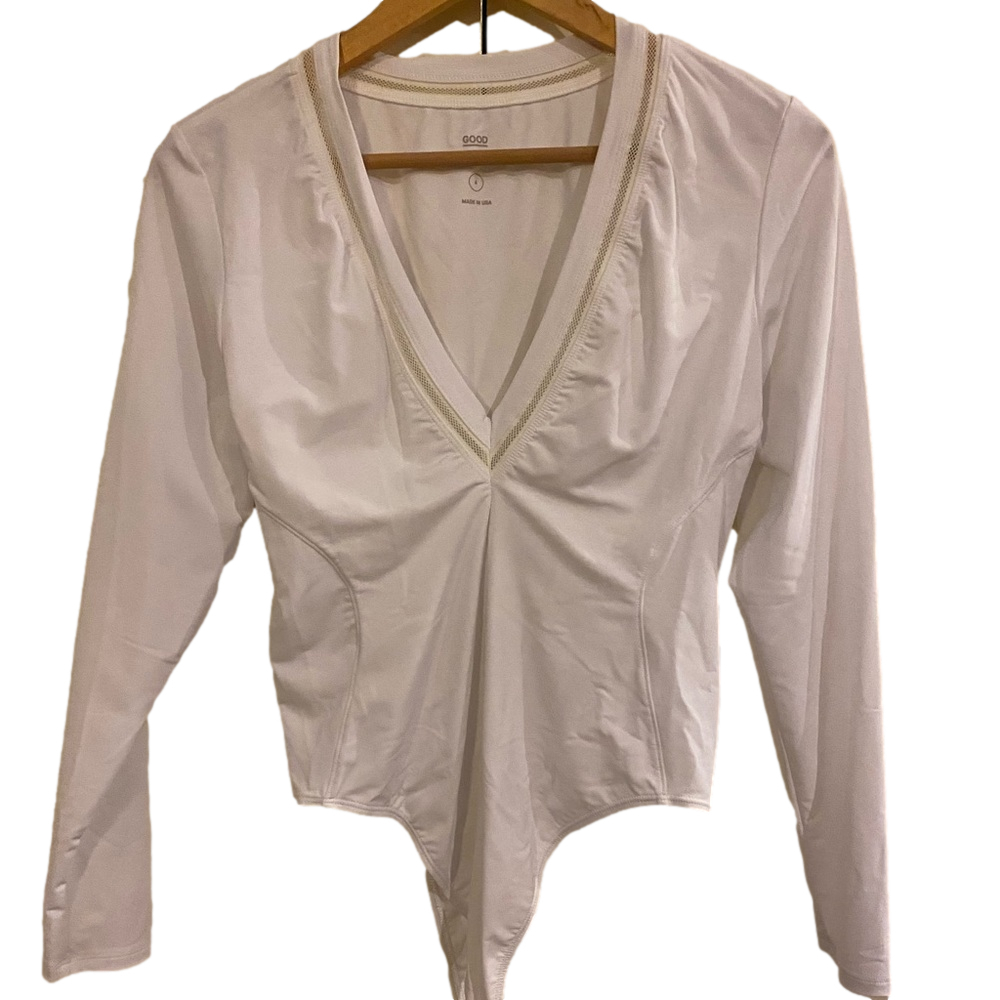 GOOD AMERICAN Women's Good Body Low Down Thong Bodysuit WHITE Sz4 or XL -NWOT